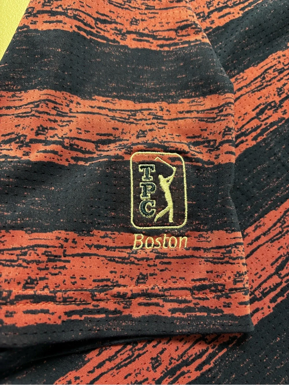 adidas Men's Pink and Navy Striped TPC Boston Golf Polo